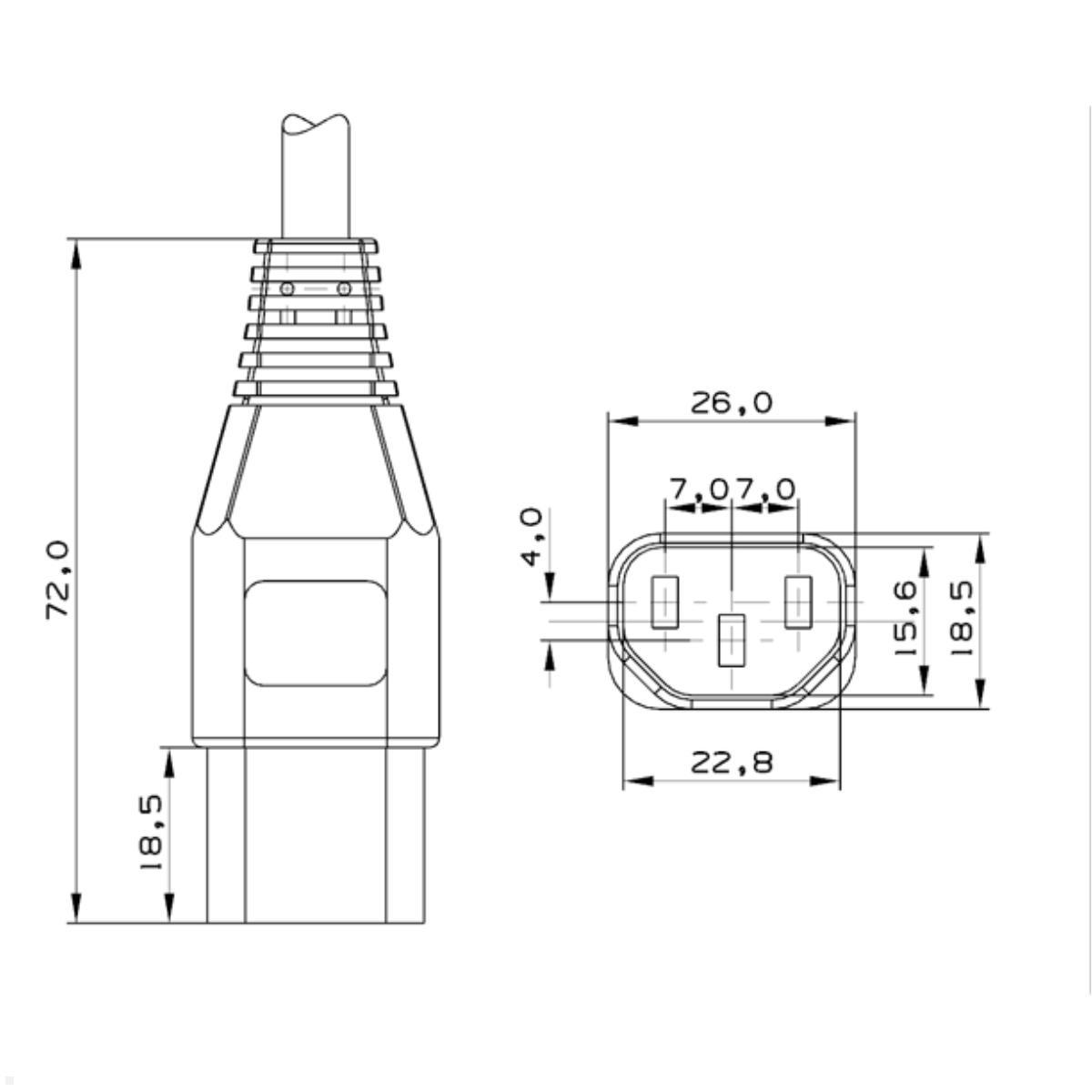 Bachmann Gerätezuleitung GST18 Kabel mit C13 Buchse 0,9m - C13 Buchse Zeichnung