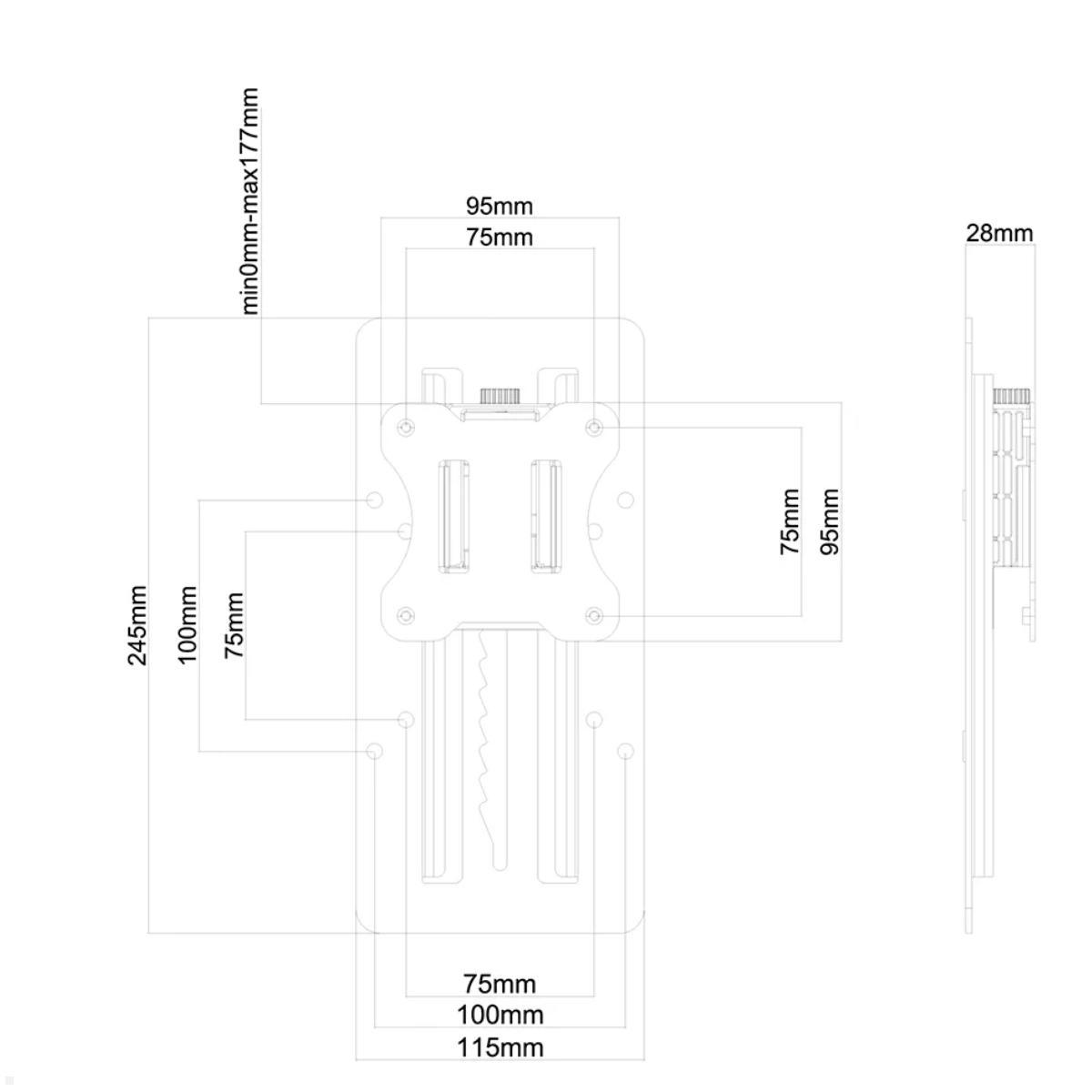 Neomounts FPMA-LIFT100BLACK höhenverstellbare VESA Adapterplatte, schwarz, Skizze