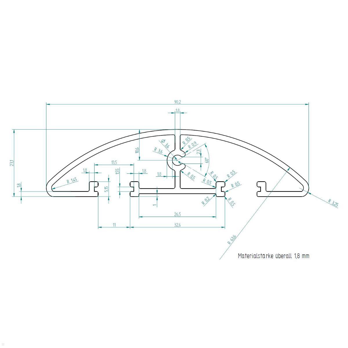 Bachmann Easy-Bridge Kabelbrücke für Teppich, Alu 100 cm (930.027), Zeichnung Maße