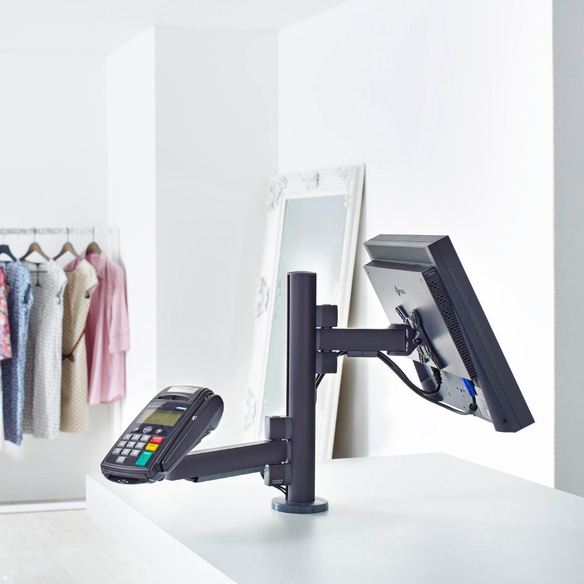 Novus POS Arm L 380 cross 2 Dual Monitorhalter (853+4505+003), anthrazit, Anwendungsbeispiel