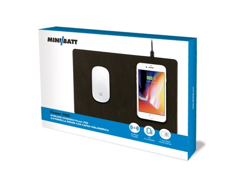 miniBatt MB-PAD Mousepad mit Qi-Ladestation, schwarz Verpackung