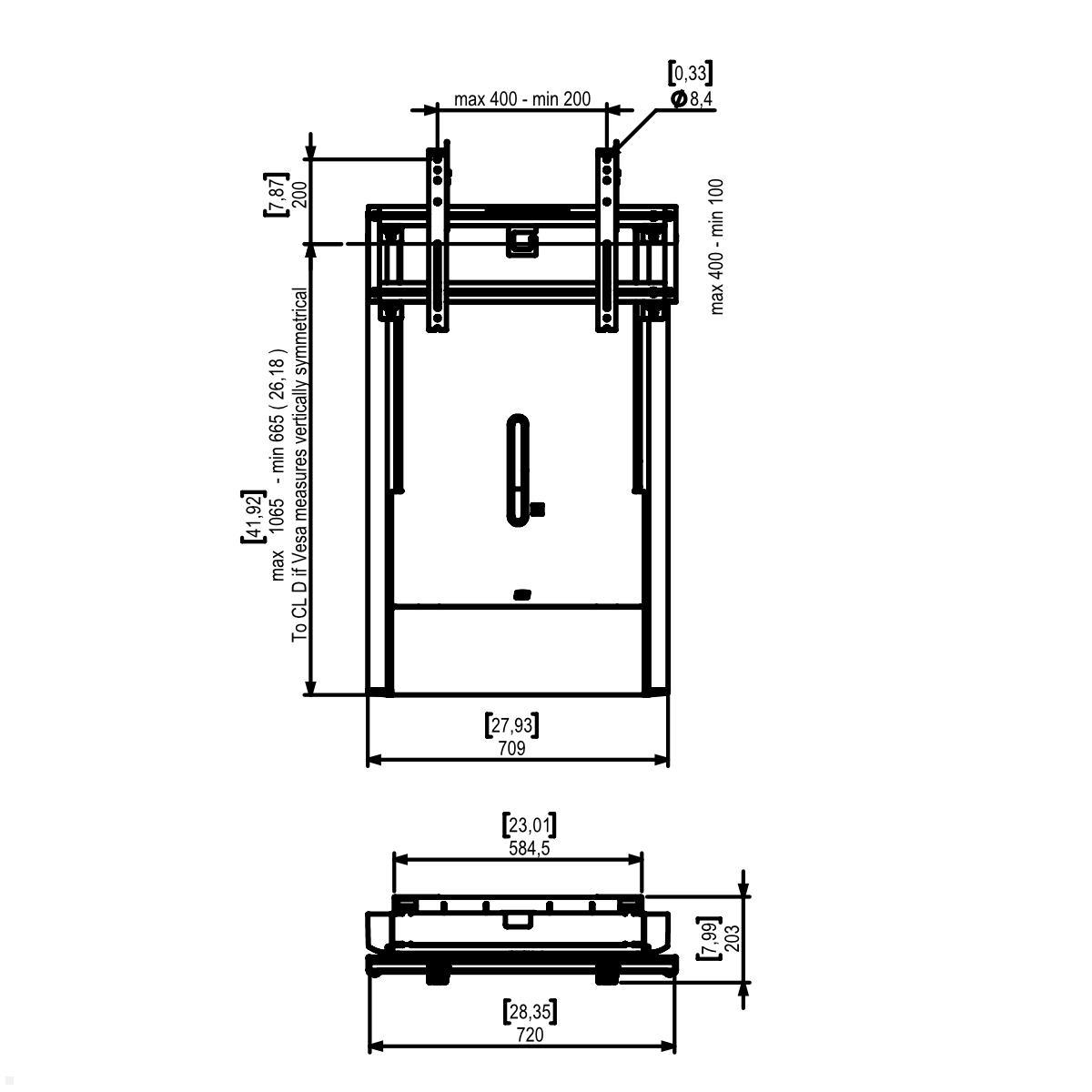 SMS Presence Speed Wall Monitor Wandhalter bis 98 Zoll, manuell höhenverstellbar (K05-152-2) technische Zeichnung