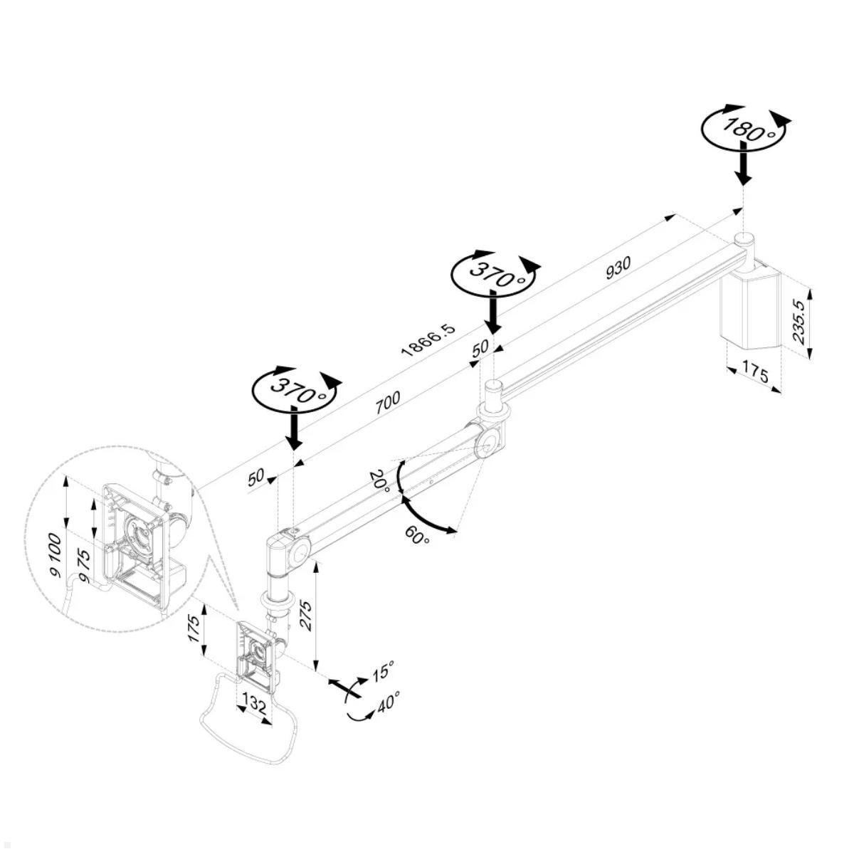 Neomounts FPMA-HAW100HC medizinische Wandhalterung technische Zeichnung