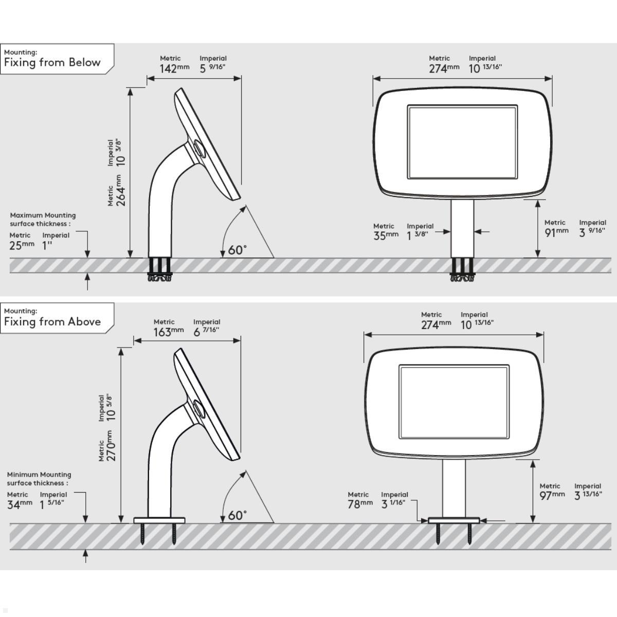 Bouncepad STATIC 60 Tischhalterung Apple iPad 10.9 (10. Gen.), schwarz, Abmessungen