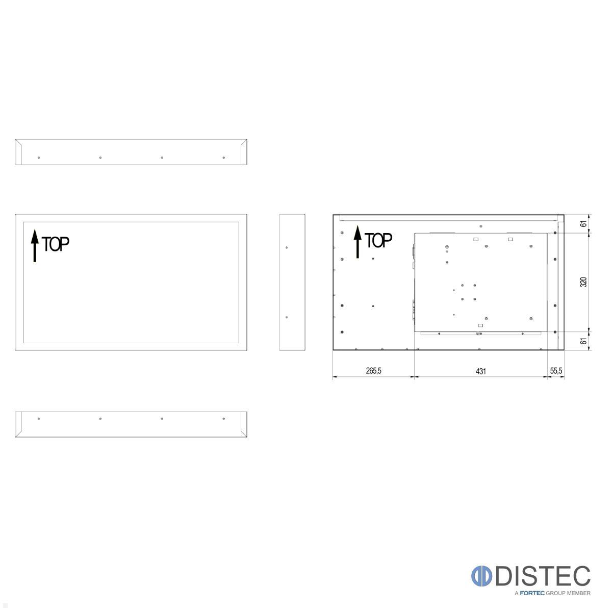 Distec BLO-Line A1 Brandschutz Monitor 31.5 Zoll VideoPoster Blende quer (DS-92-123Q) technische Zeichnung