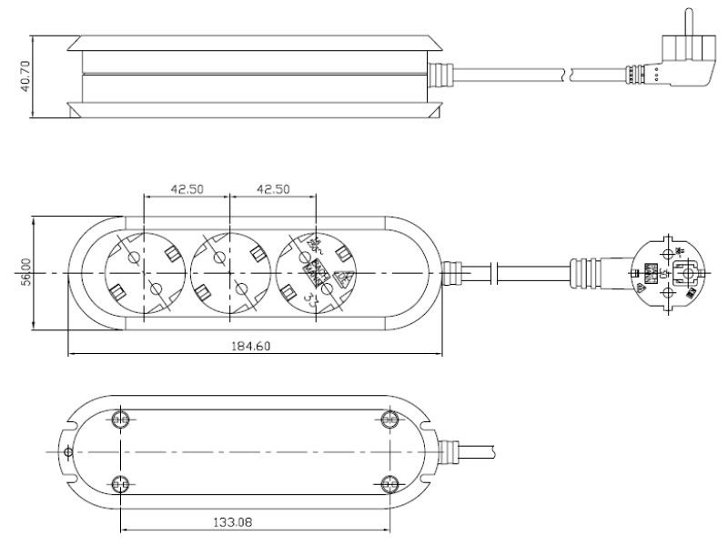 Bachmann SMART 3x Steckdosenleiste Zuleitung 1,5m (388.270) weiß Maße