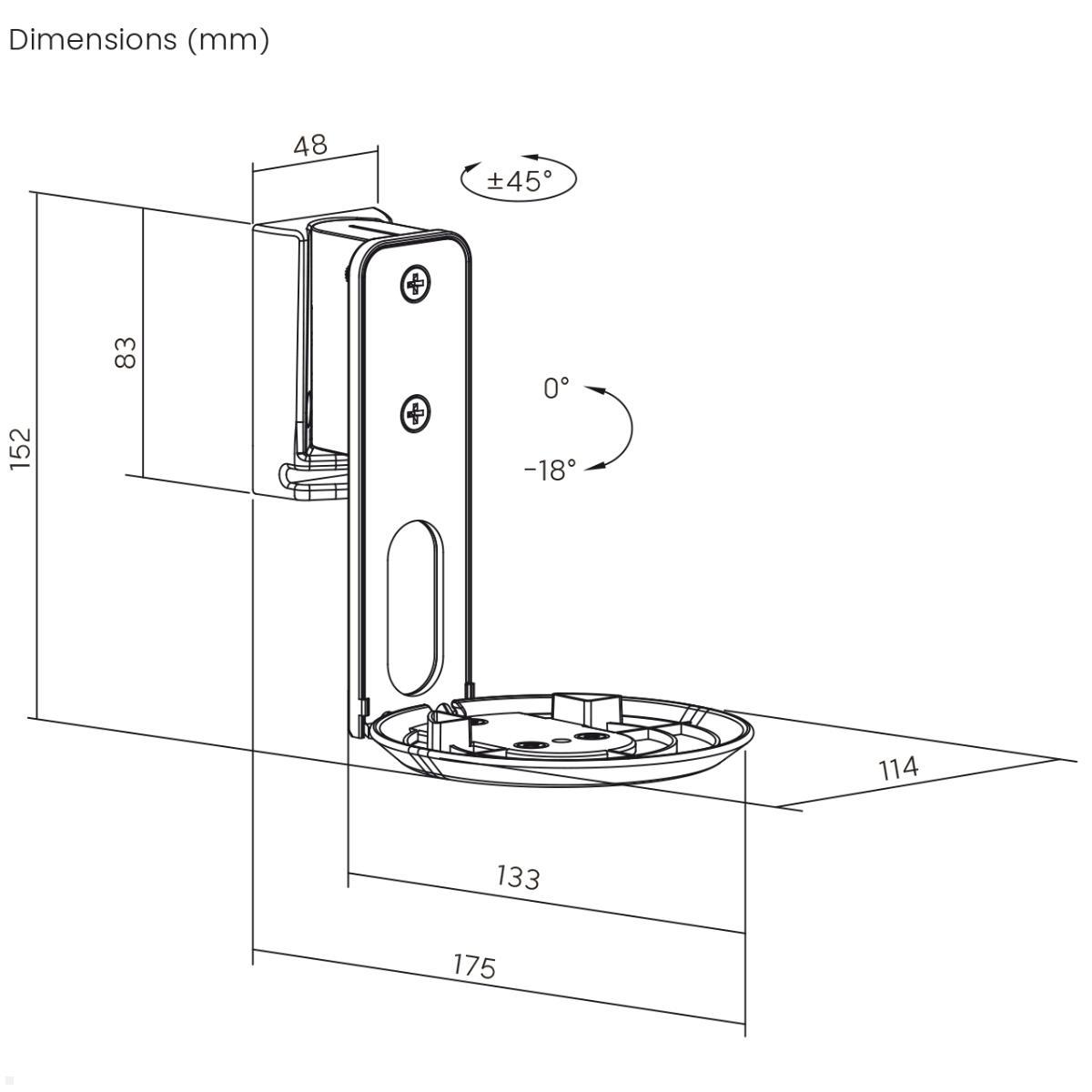 TecLines TLH001B 2x Lautsprecher Wandhalter für Sonos Era 100, schwarz, technische Zeichnung