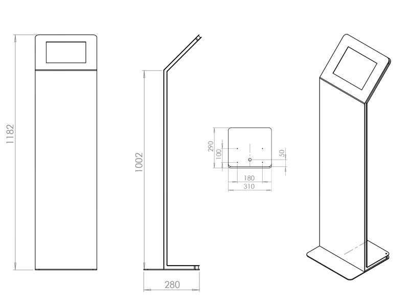 TabLines TBS058 Design Tabletständer Apple iPad 2/3/4, quer Maße