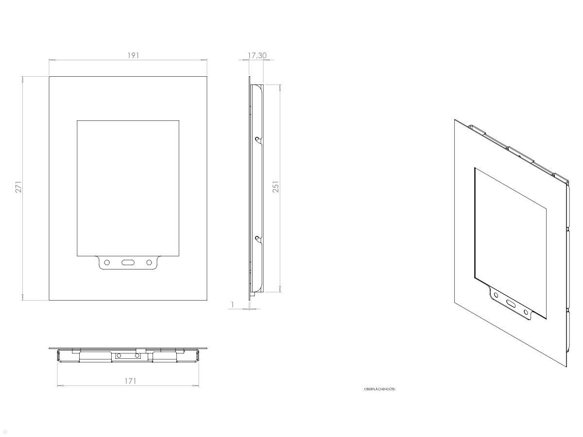 TabLines TWE015W Tablet Wandeinbau für Samsung Tab S2 8.0, weiß technische Zeichnung 