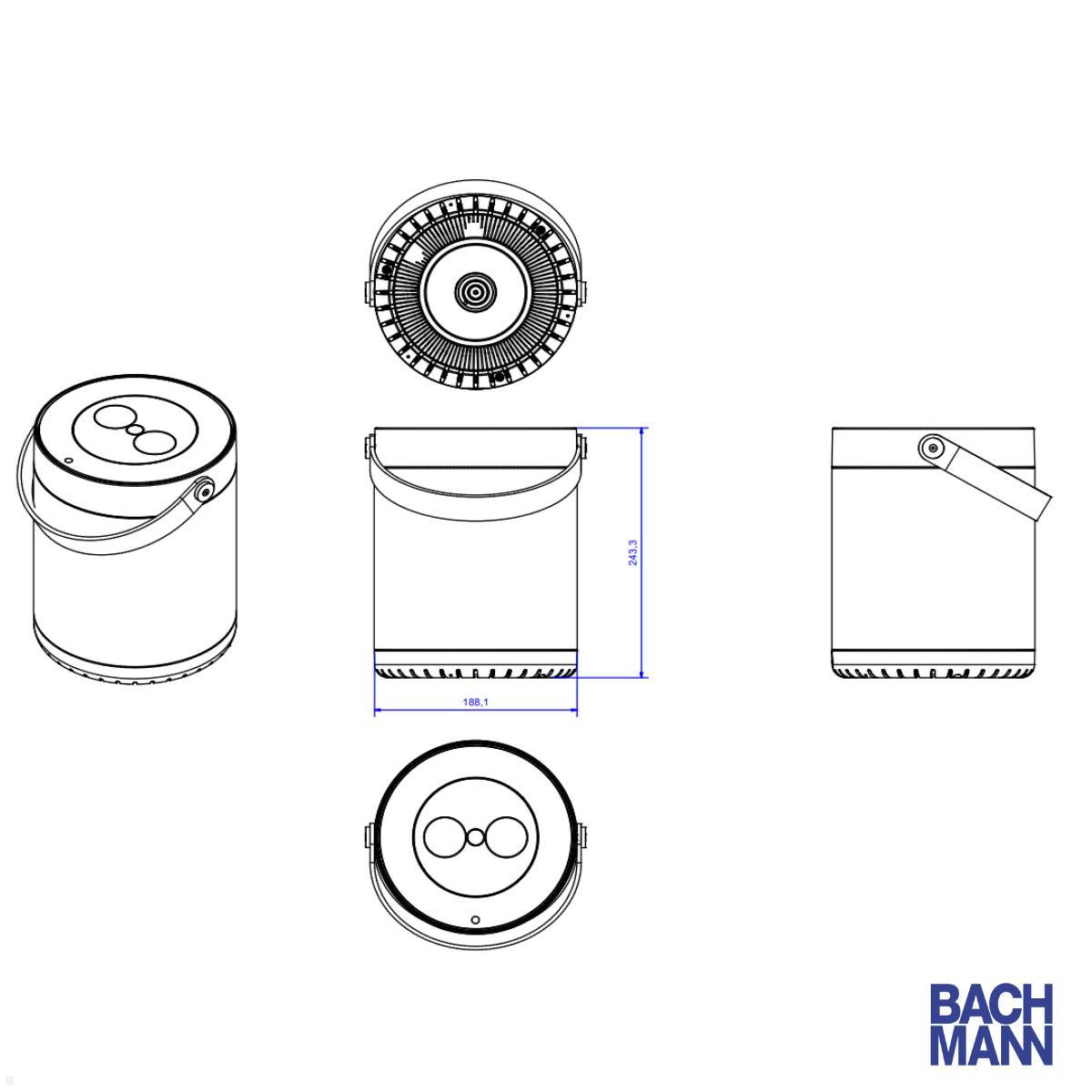 Bachmann MOV:E Power Unit 2x USB A/C Charger mit Schloss Adapter, weiß (702.5093) technische Zeichnung