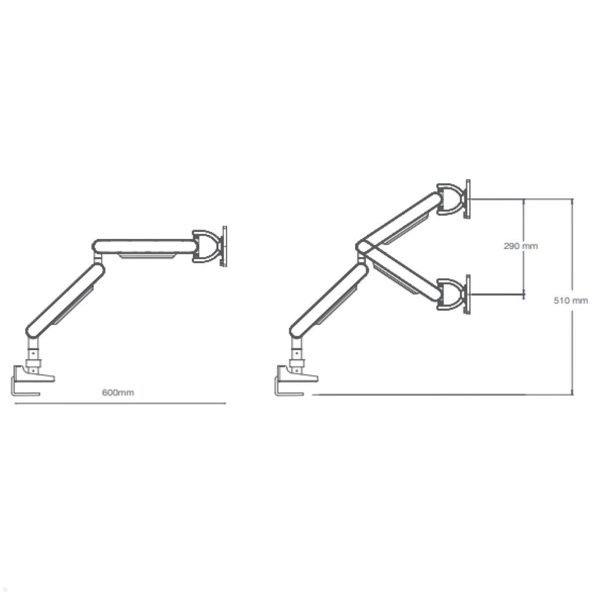 Bachmann ZG2 Dual Monitor Tischhalterung mit Tischklemme, chrom (945.012), technische Zeichnung