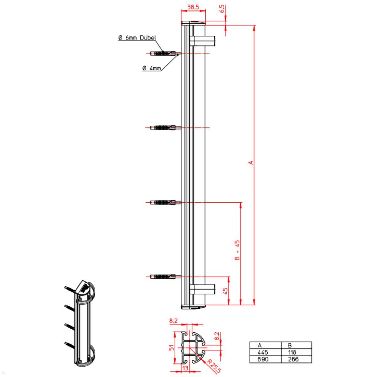 Novus TSS-Säule 445 Wandhalterung, anthrazit (961+0505+000), Zeichnung, Maße