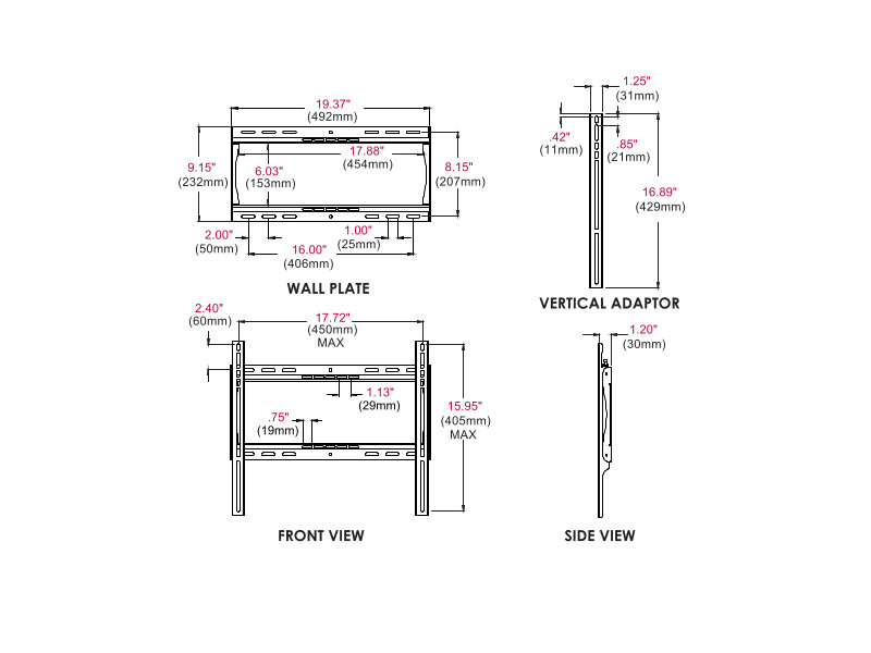 peerless SF640P SmartMount Wandhalter Zeichnung