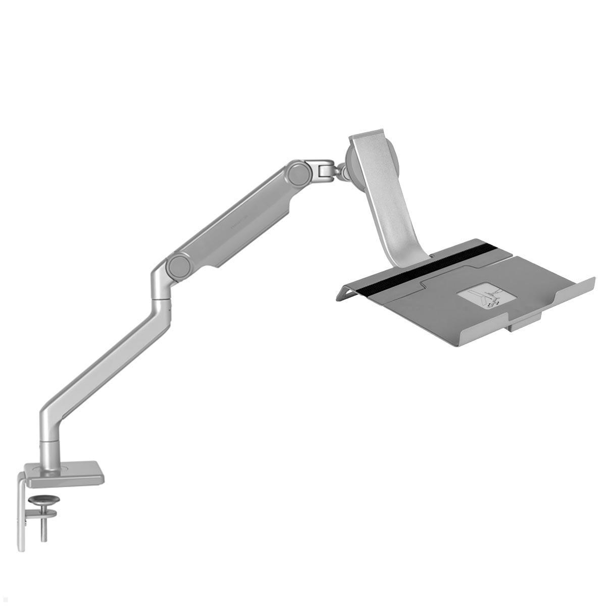 Humanscale M2.1 Laptop Tischhalterung mit Schwenkarm schräg, silber, Ablage