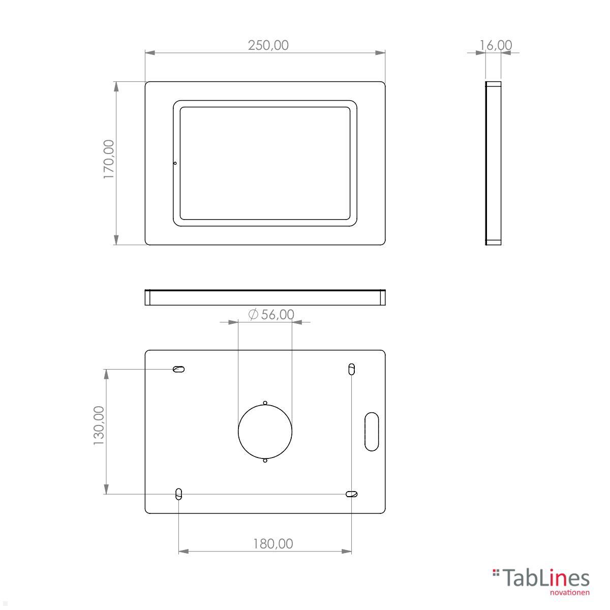 TabLines TWH045S Tablet Wandhalterung für Apple iPad Mini 6 (2021), silber technische Zeichnung