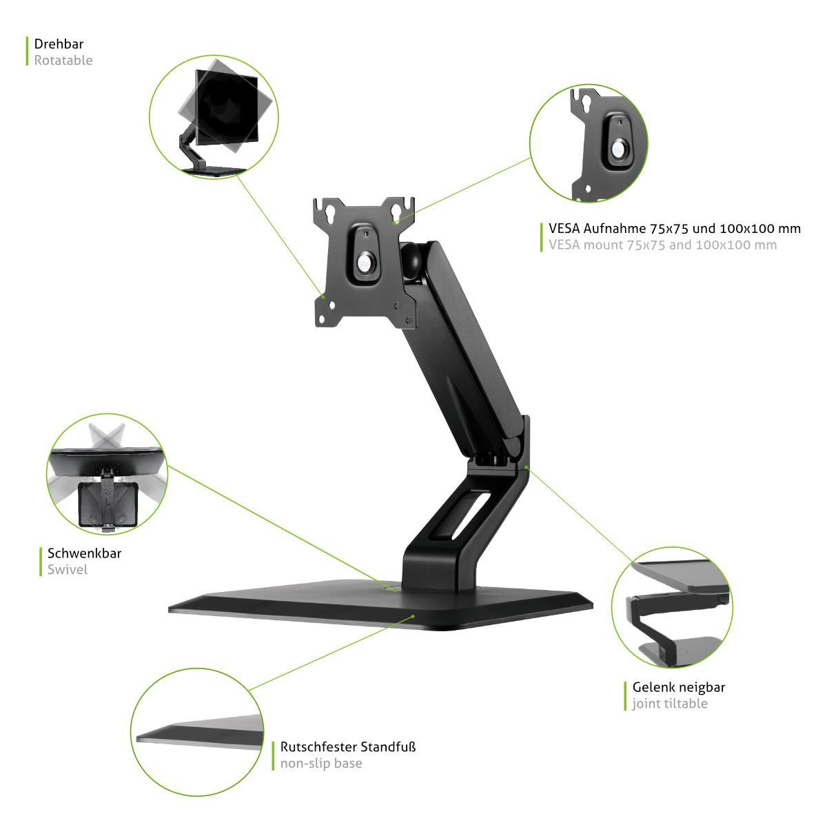 Tisch Monitorständer MonLines MTS900B drehbar, schwarz, Übersicht Funktionen