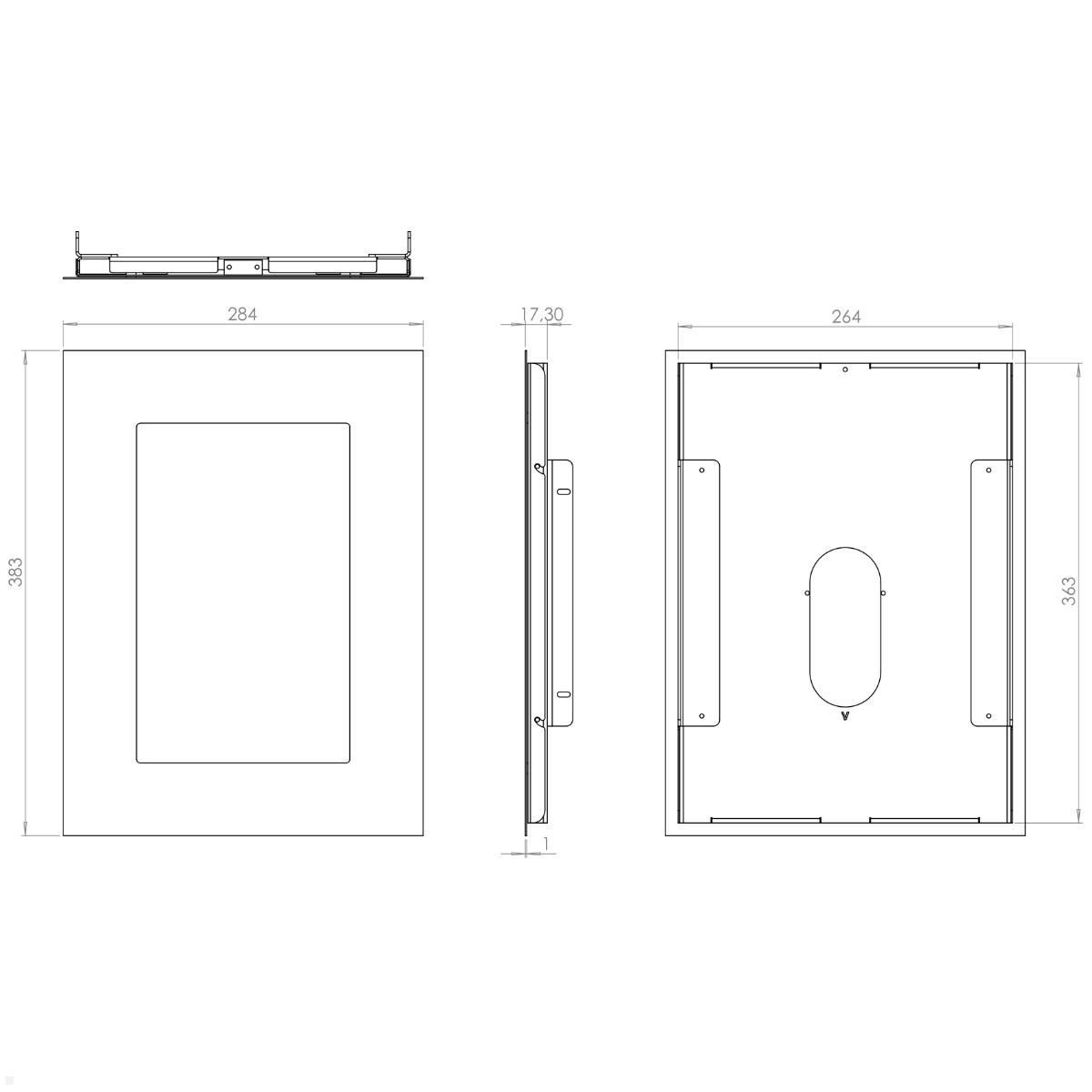 TabLines TWE102B Tablet Wandeinbau für Samsung Tab S7 FE 12.4, schwarz, technische Zeichnung