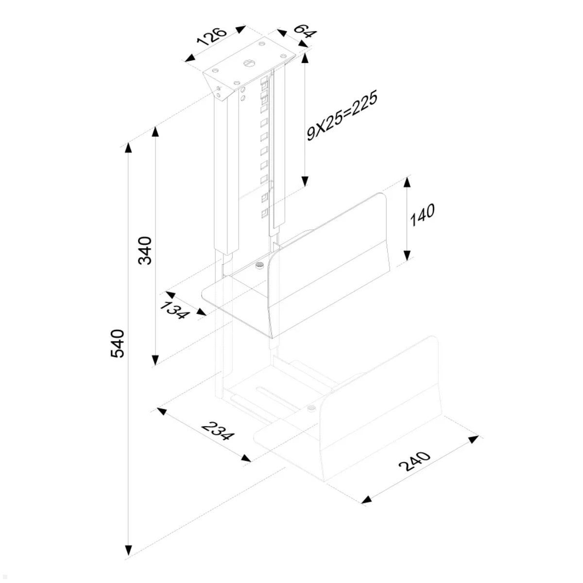 Neomounts CPU-D200BLACK PC Halterung Tisch, schwarz, technische Zeichnung