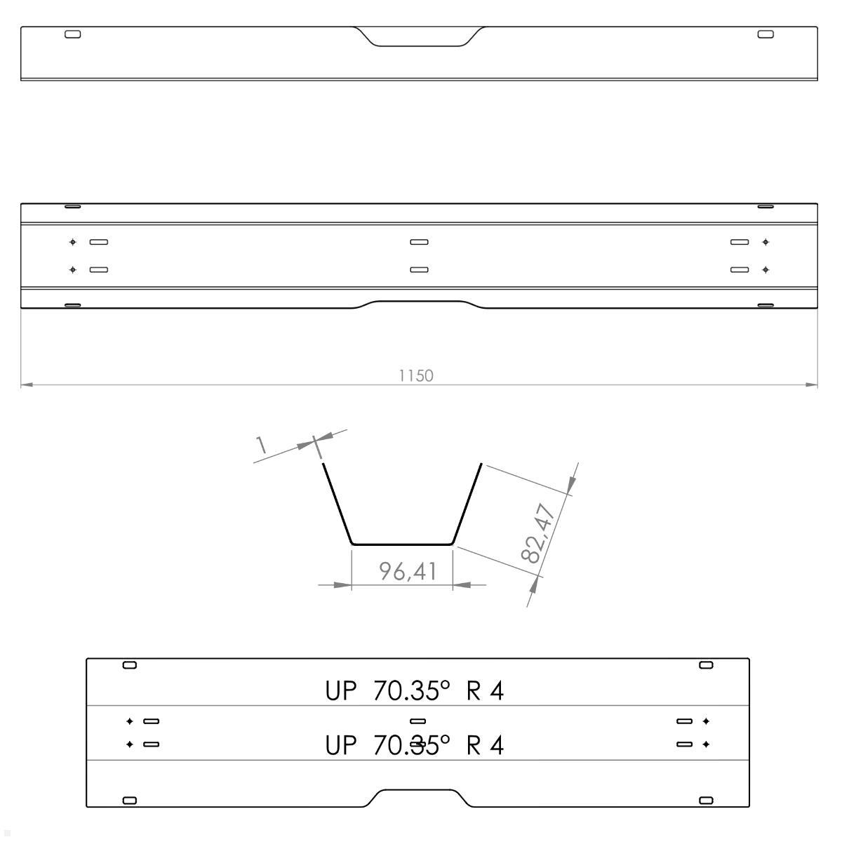 TecLines TKK009S Kabelkanal Schreibtisch aufklappbar 115 cm, silber, technische Zeichnung