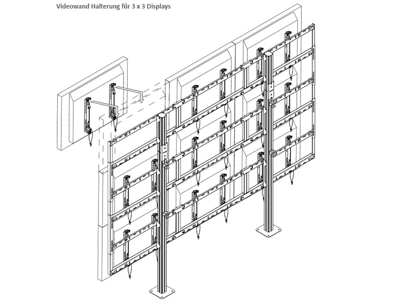 peerless Modulare Videowand-Standhalterung DS-S555-3X3 für 9 Monitore