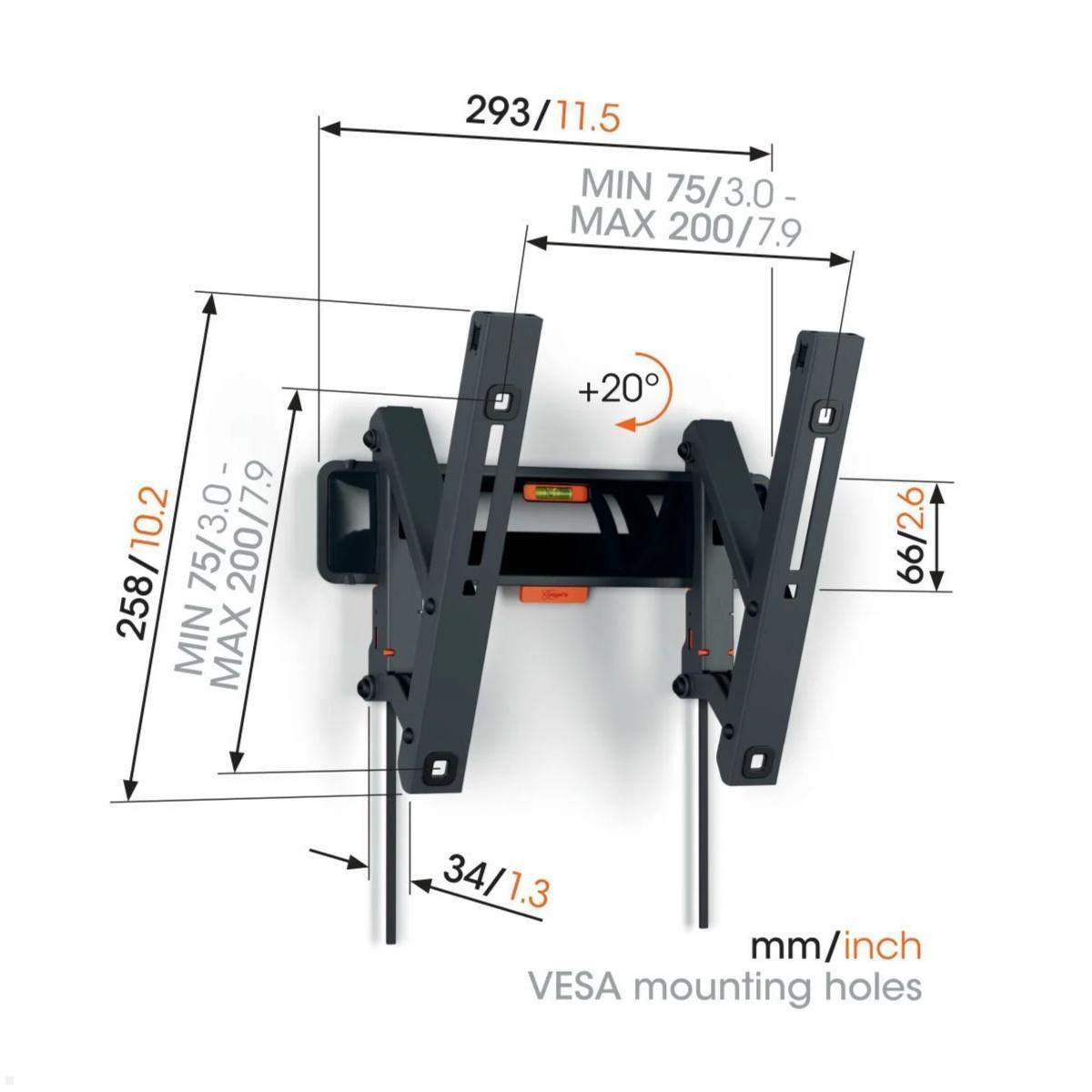 Vogels COMFORT TVM 3215 neigbare TV Wandhalterung 19-43 Zoll, schwarz, Maße