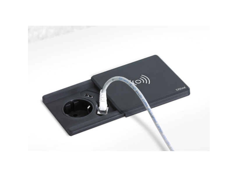 EVOline Square80 Qi-Version 1x Schuko, USB, CAT6 Buchse mit Kabel