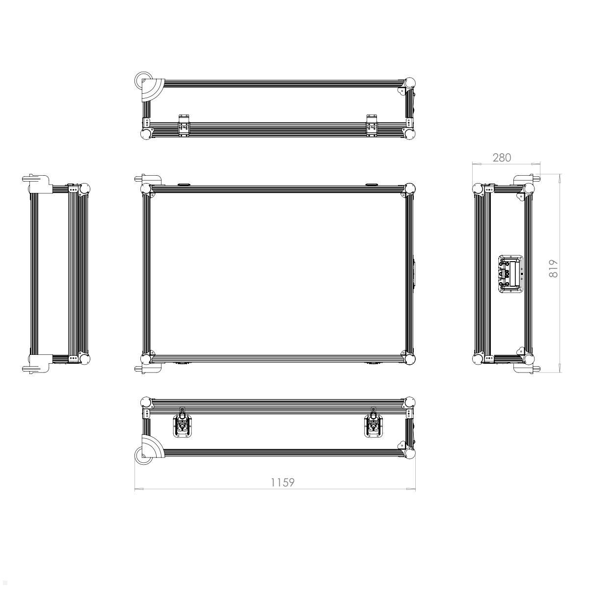 SMS Messekit Set mobiler Monitor Standfuß FH MT 2000 EU schwarz + Transportcase technische Zeichnung Transportcase