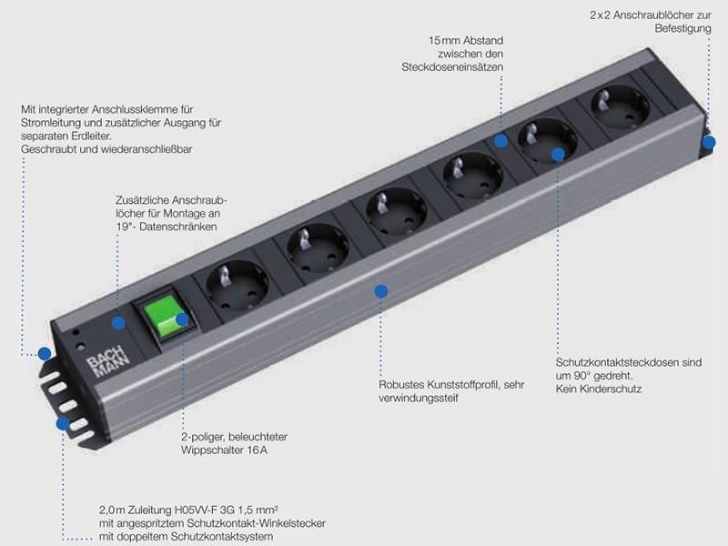 Bachmann Handwerkerleiste 4x Steckdose, 4x Schalter (300.049) optionale Funktionen