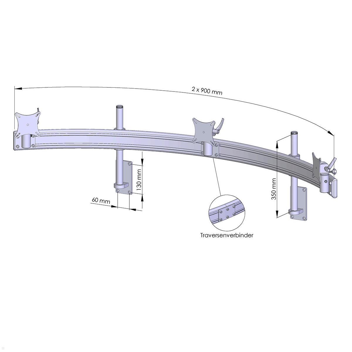 MonLines MWH204B Para 3-fach Monitor Wandhalterung bis 32 Zoll, schwarz, Zeichnung Maße