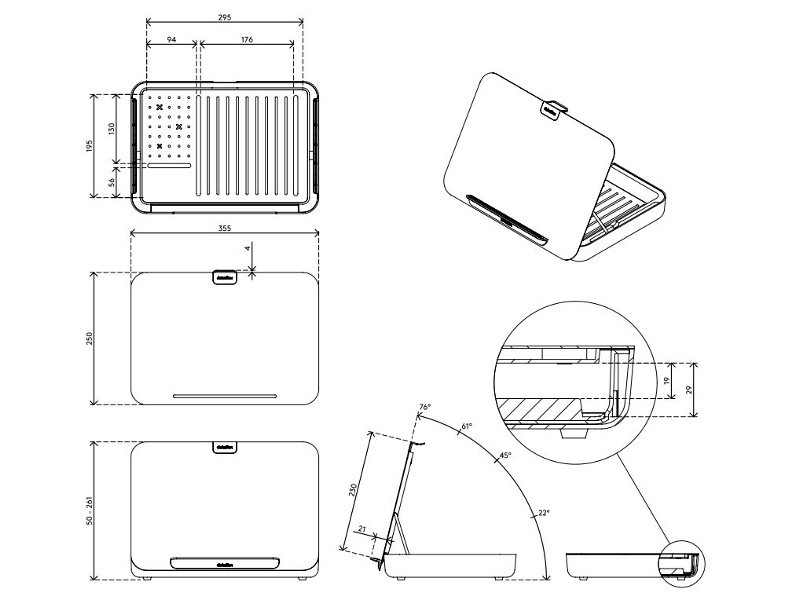 Dataflex Bento ergonomische Toolbox weiß (45.900) Maße