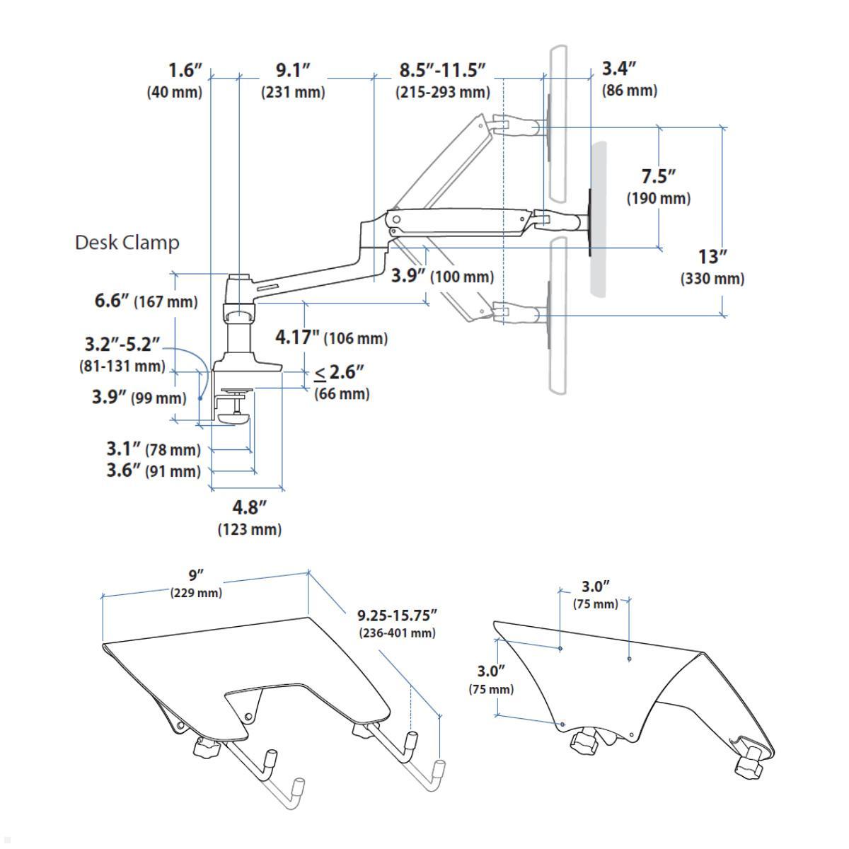 Monitor und Laptop Halterung Ergotron 45-591-216, Zeichnung