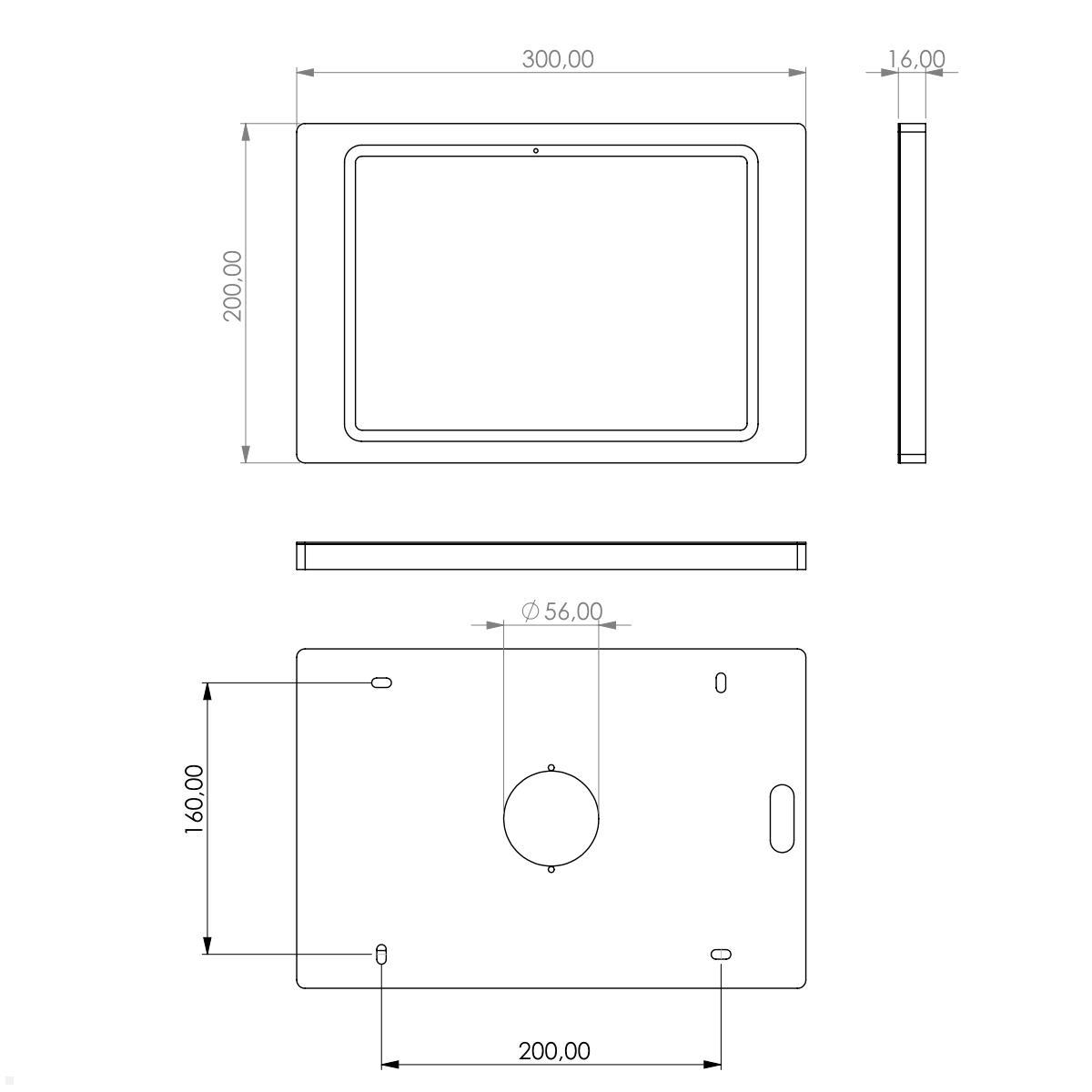 TabLines TWH061W Wandhalterung Apple iPad Pro 11.0 (M4), weiß technische Zeichnung