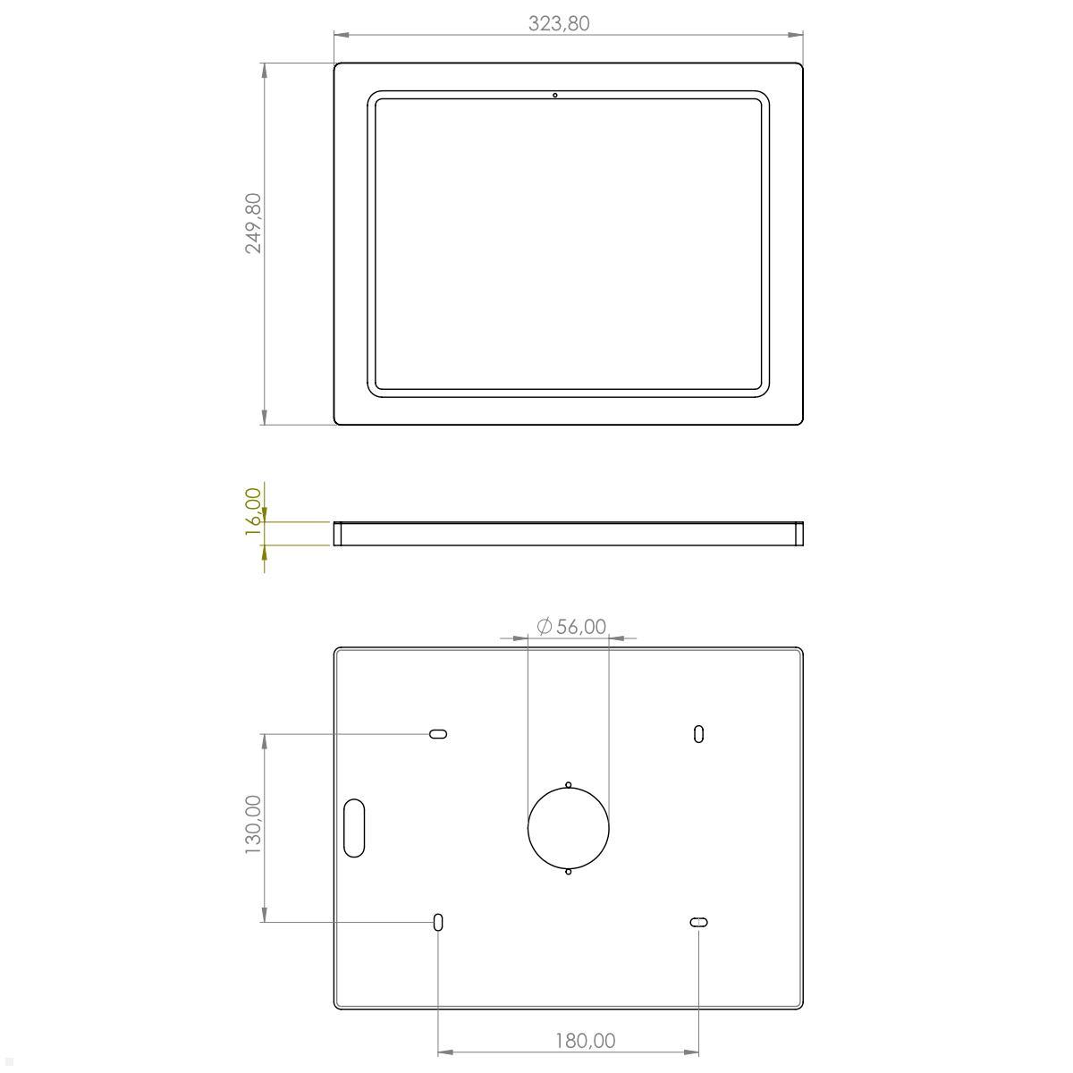 TabLines TWH060B Wandhalterung Apple iPad Air 13.0 (M2), schwarz technische Zeichnung