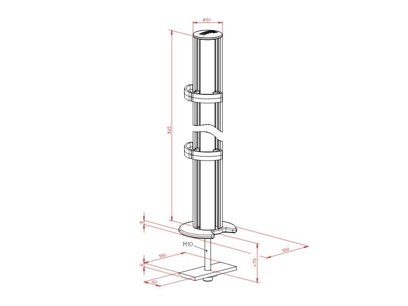 Novus TSS-Säule 845 Kabellochbefestigung (961+0419+000) Maße