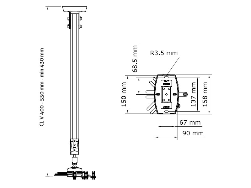 SMS Beamer Deckenhalterung CL V400-550 (AE021021) Maße