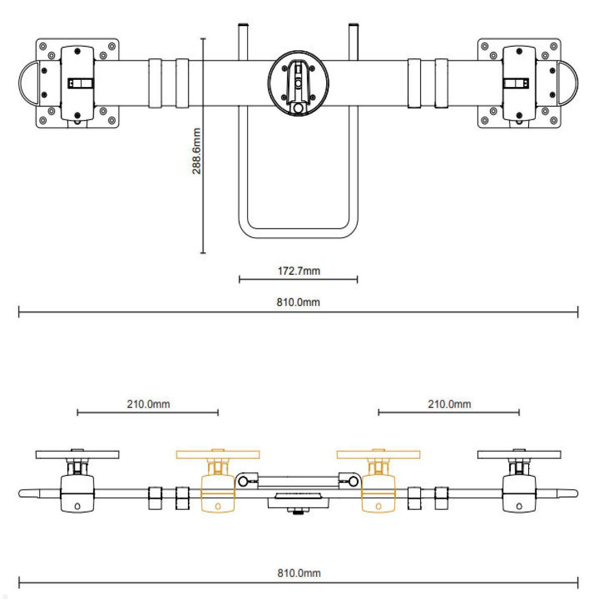 Bachmann Zubehör ZGX Dual Adapter für Monitorhalter ZG1, schwarz (945.005), technische Zeichnung