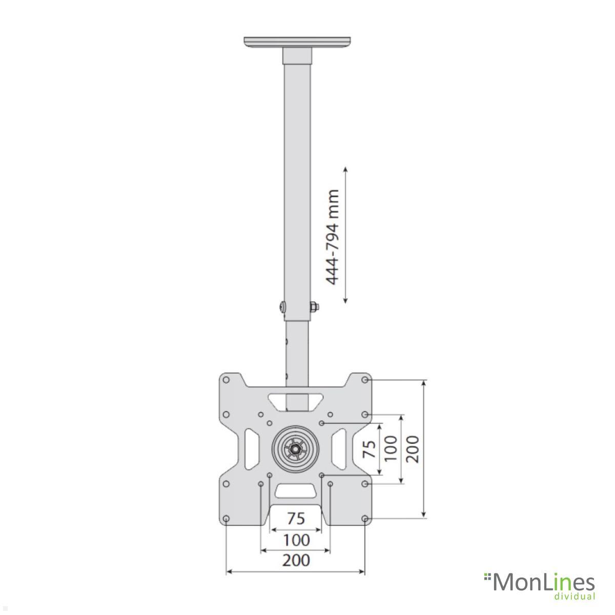 MonLines MDH013B höhenverstellbarer Monitor Deckenhalter 444-794 mm bis 45 kg technische Zeichnung