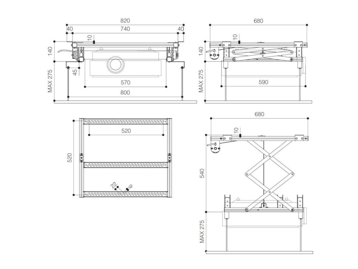 Vogel's PPL 2040 elektrischer Beamer Deckenlift 400 mm HUB, max. 30 kg technische Zeichnung