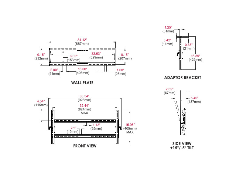 peerless ST660P SmartMount Wandhalter Zeichnung