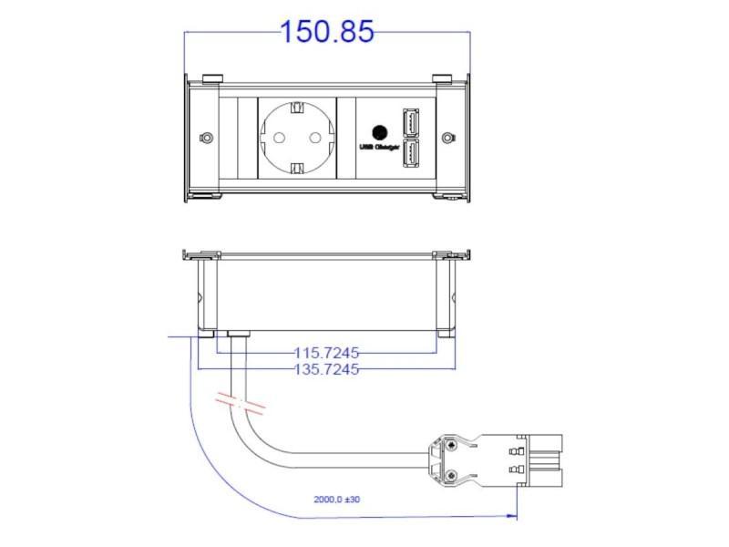 Bachmann KAPSA Einbau Steckdose USB Charger (927.251) mit GST18 Maße