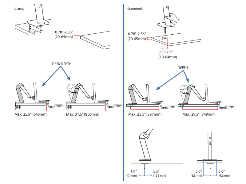 Ergotron WorkFit-A 24-390-026 Tischklemme oder Durchschraub Montage