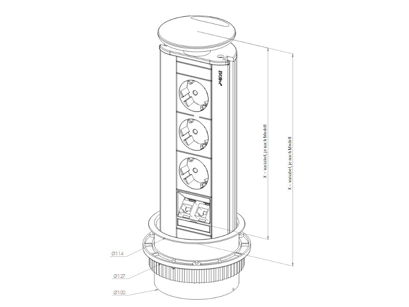 EVOline Port 2x Steckdose USB Charger Zeichnung