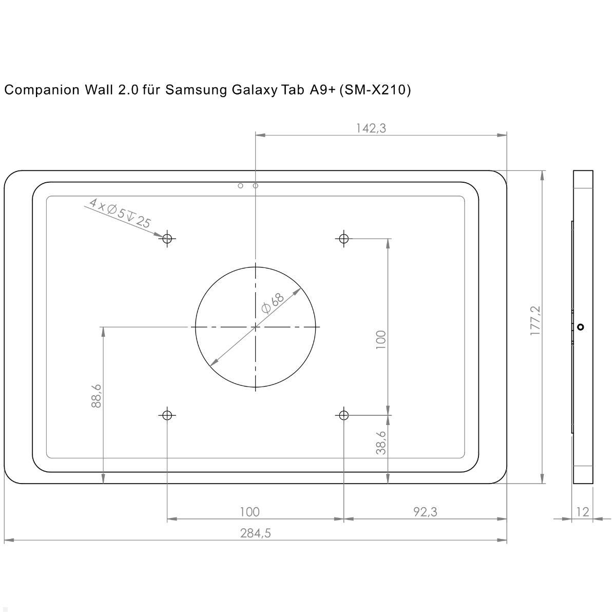 Displine Companion Wall 2.0 Wandhalter für Samsung Tab A9+ 11.0, schwarz, technische Zeichnung