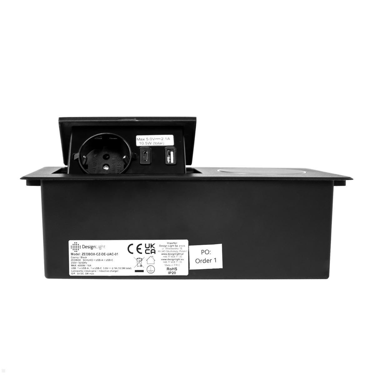 TecLines TES015B Einbau Steckdose mit USB A/C Charger, Qi, schwarz Ansicht