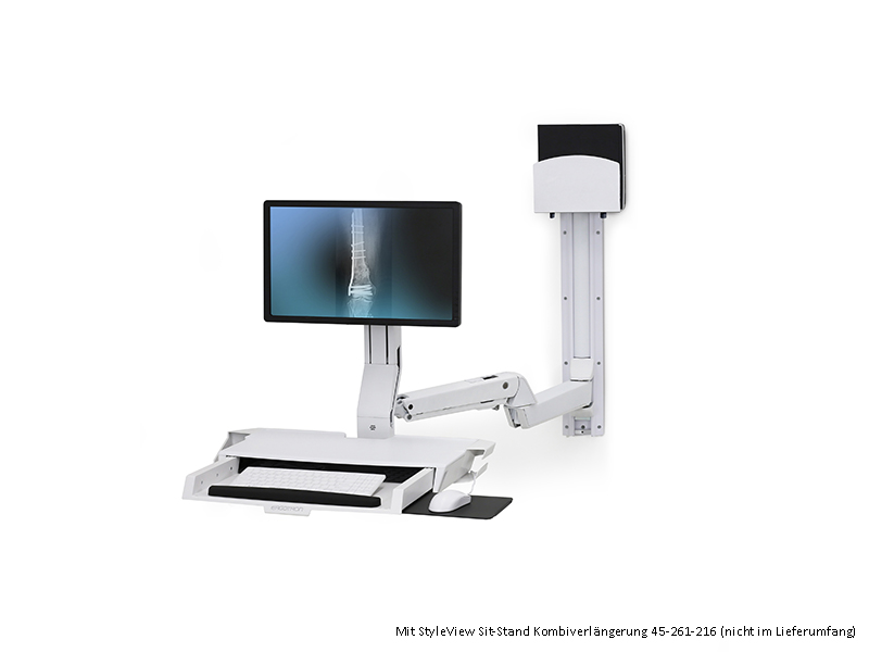 Ergotron StyleView Sit-Stand Combo Wandhalterung mit Ablage und CPU-Halter medium (45-270-216), weiß