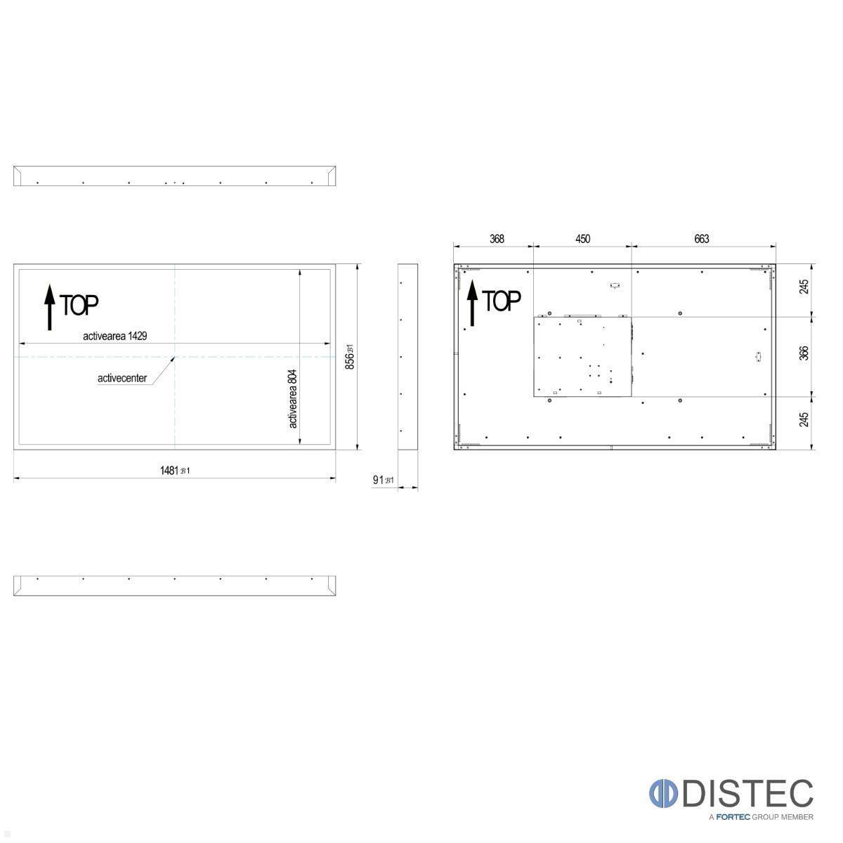 Distec BLO-Line A1 Brandschutz Monitor 64.5 Zoll IQ Atom Blende quer (DS-92-056Q) technische Zeichnung