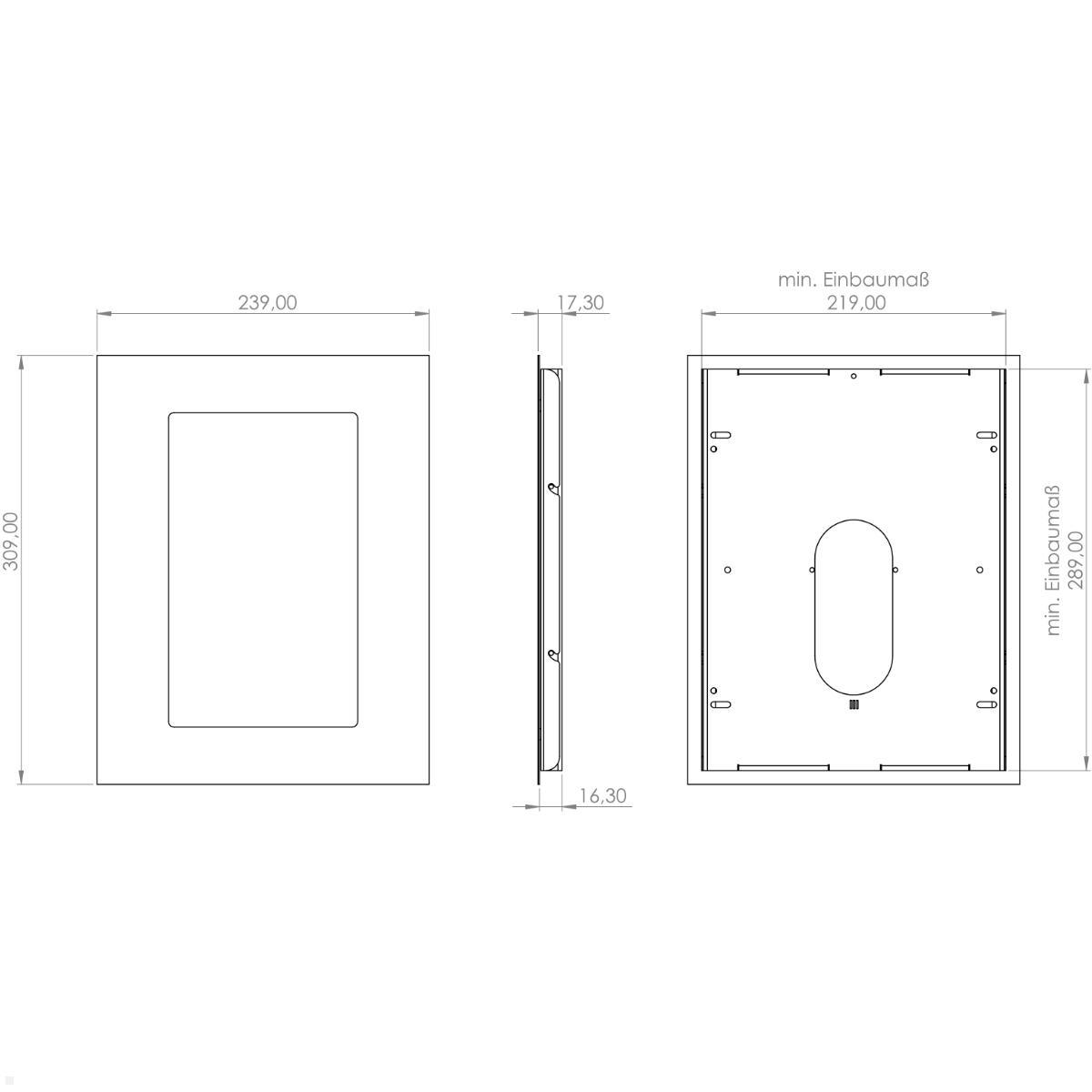 TabLines TWE107B Tablet Wandeinbau für Samsung Tab S6 Lite 10.4 (2022), schwarz, technische Zeichnung