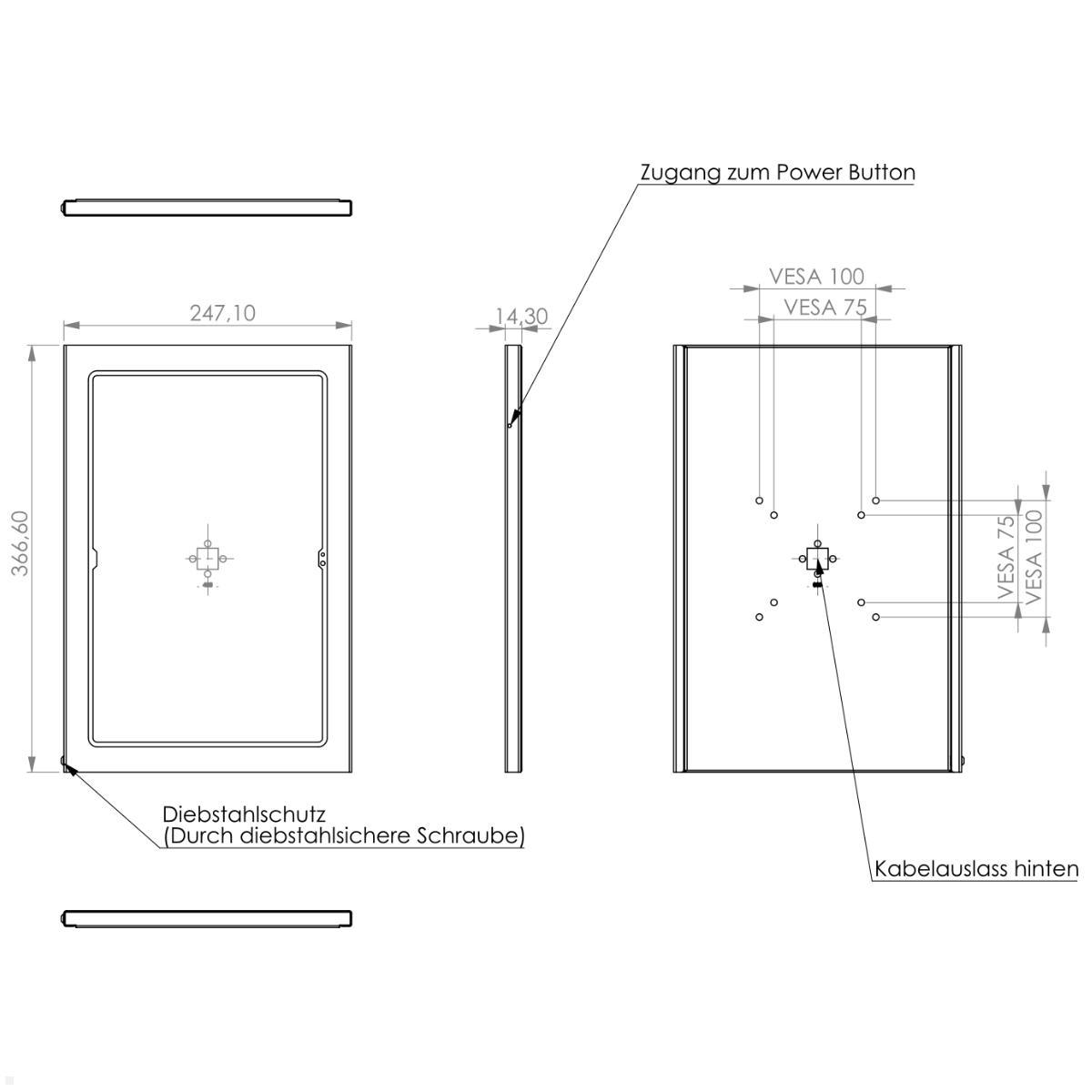 Tablet Schutzgehäuse Samsung S8 11 Zoll, TabLines TSG089W, Technische Zeichnung