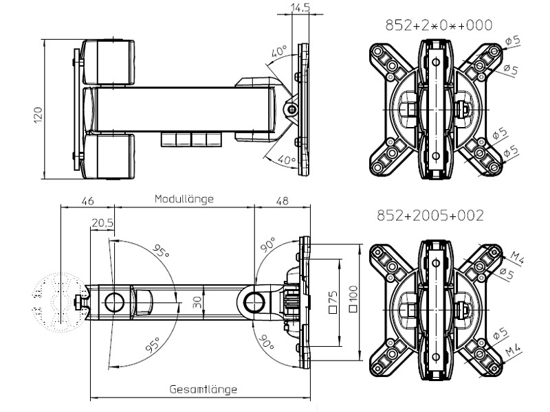 Novus POS Arm M 200 Monitorhalter (852+2709+000), Maße