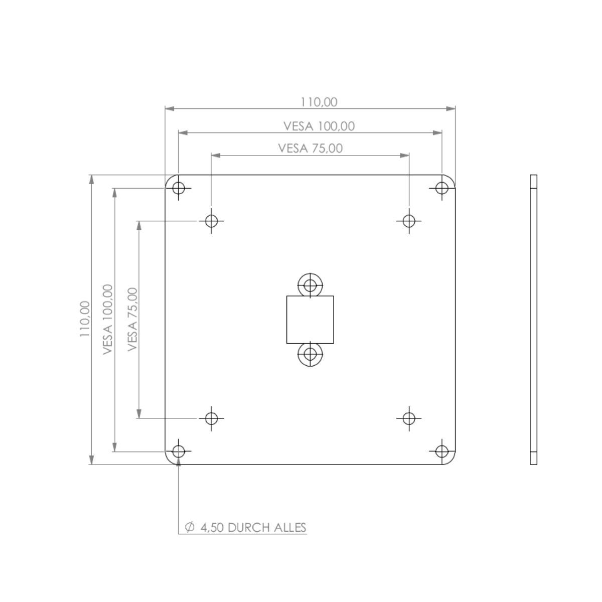 TabLines TBSfix001S Bodenständer mit Universal Tablethalter bis 11 Zoll, Zeichnung Maße Adapter